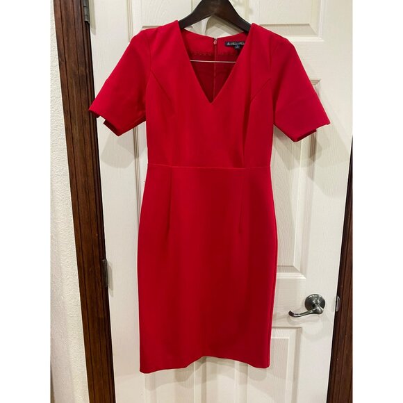 Brooks Brothers Red V-Neck Sheath Dress With Short Sleeves Womens Size 4 - Picture 10 of 12